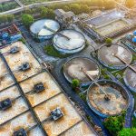 High-angle view of a water treatment facility in Serang, Indonesia during daytime.